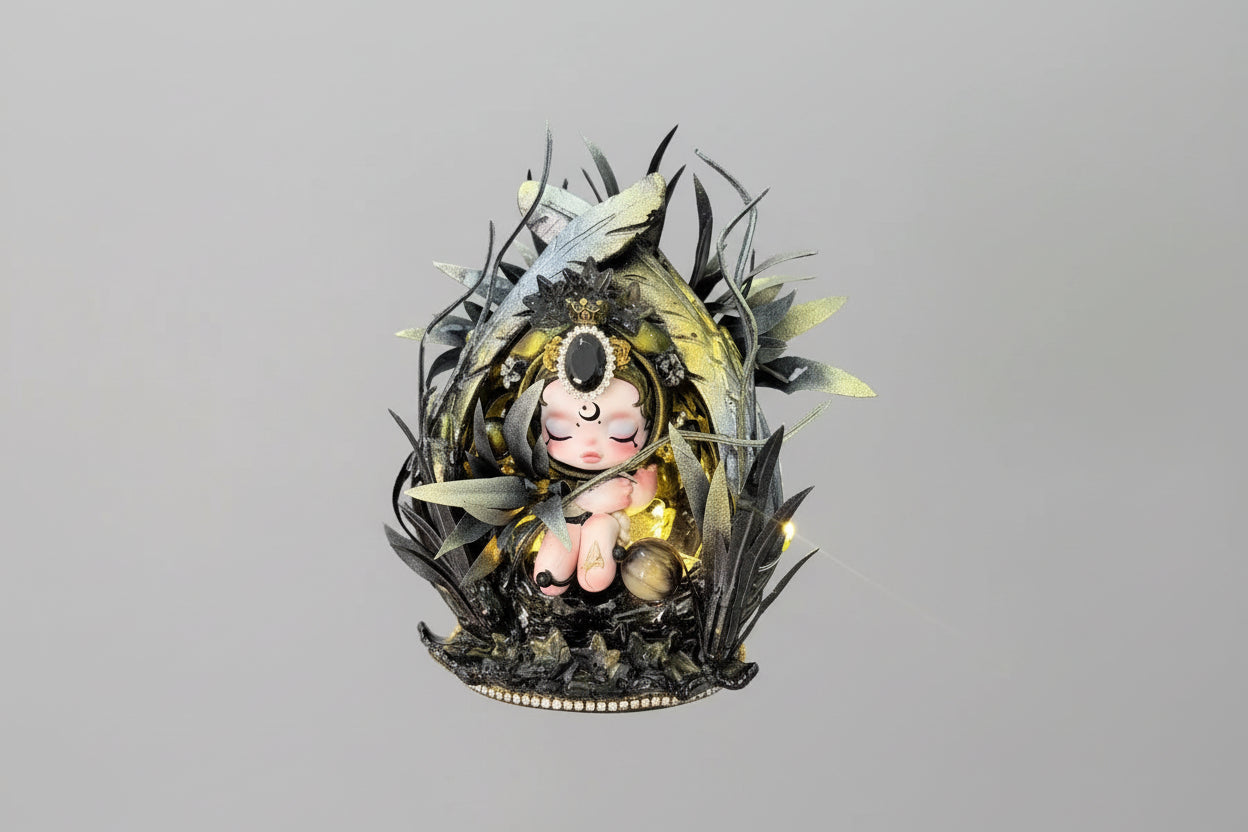 Black sliver and gold chrome painted customized SkullPanda doll