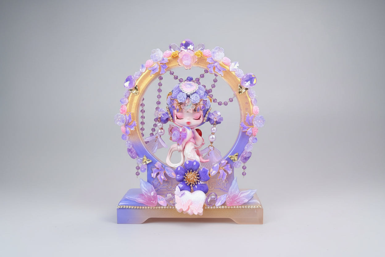 Lilac, pink, turquoise and gold customized SkullPanda doll