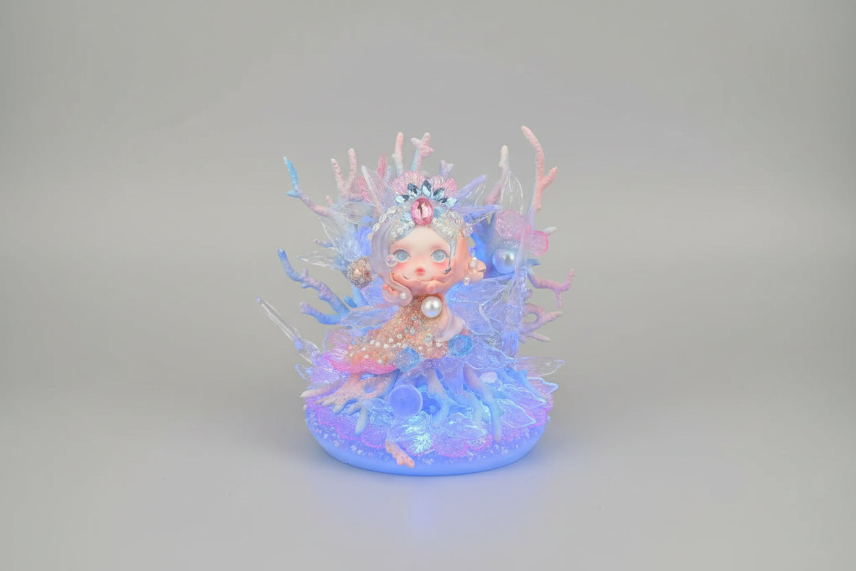 Light up lilac and blue customized Skull Panda doll