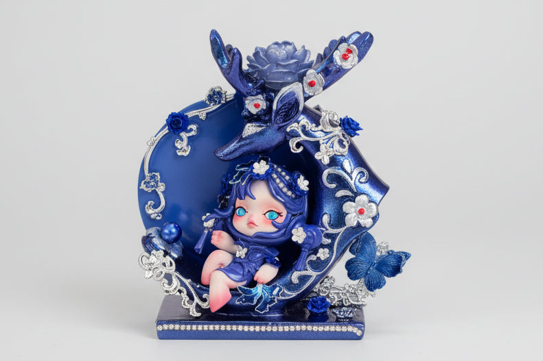 Royal blue midnight deer design customized with jewels authentic doll