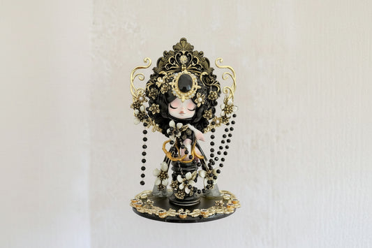 Black and gold chrome traditional style SkullPanda collectible doll