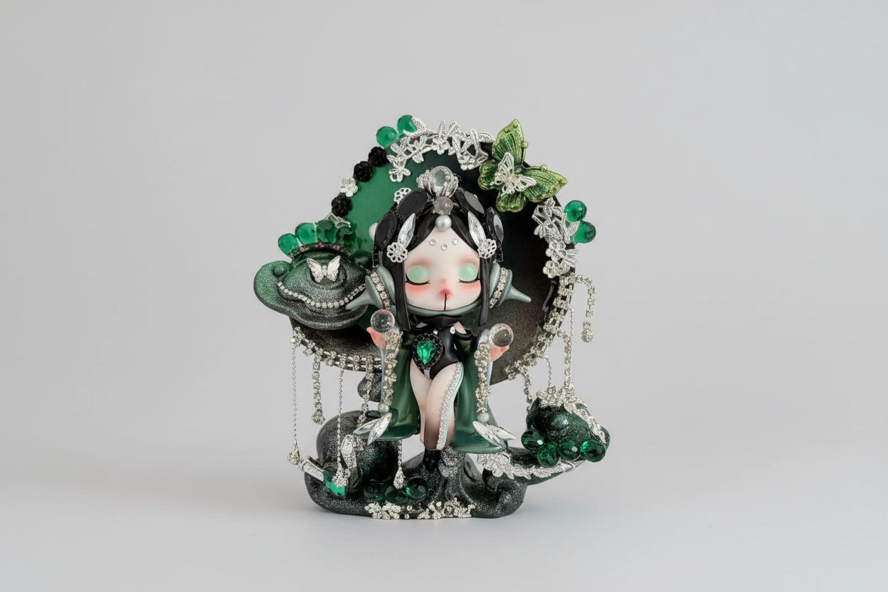 Black and green style customized SkullPanda doll