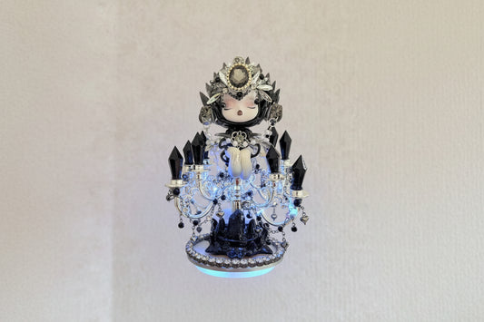 Black, silver crystal style customized SkullPanda doll.