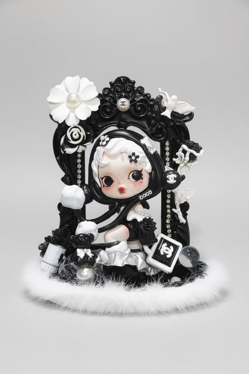 Black and White CC customized SkullPanda doll
