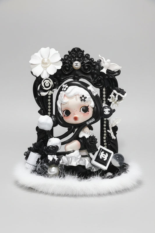 Black and White CC customized SkullPanda doll