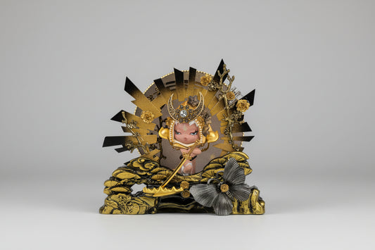 Black, Gold, white chrome painted tribal warrior themed SkullPanda doll cuztomized