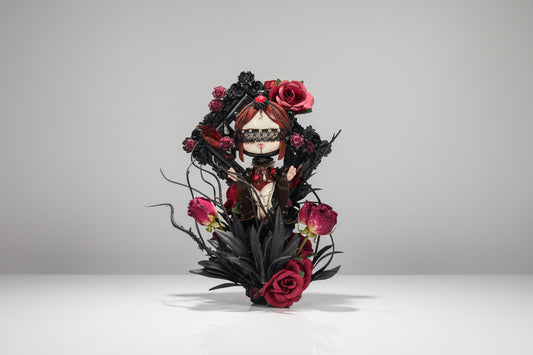 Black and red rose custom skullpanda doll authentic