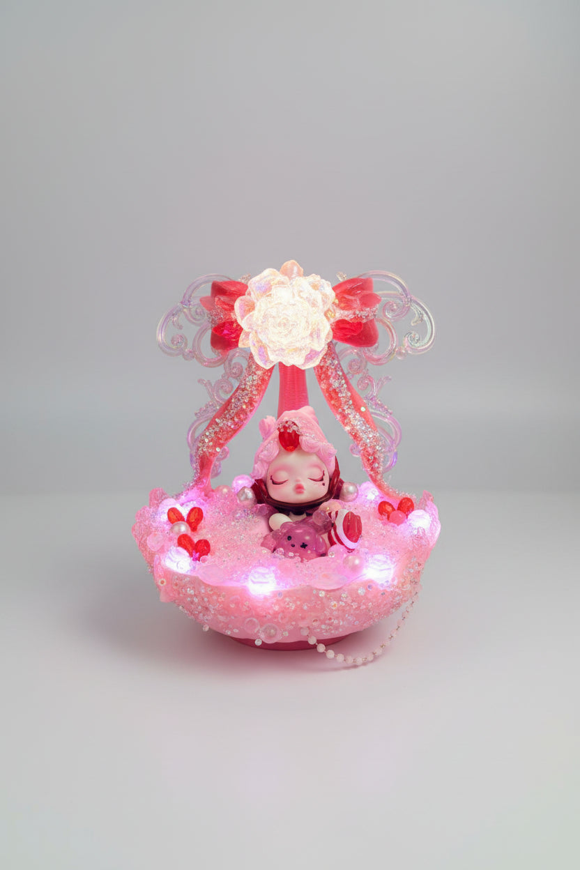 Pink and red bow tie effect styled sparkle customized Authentic Skull Panda doll