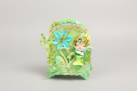 Green, yellow and cyan Spring styled authentic customized Skull Panda doll