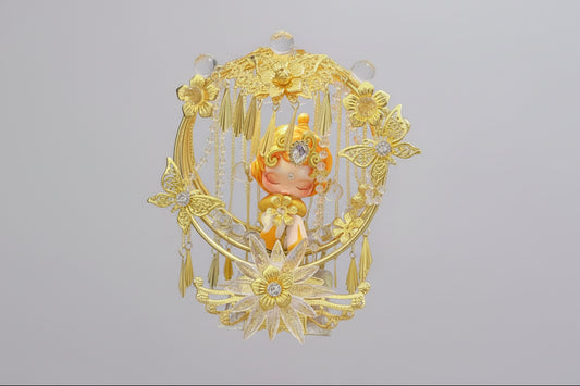 Fancy Gold flower and butterfly tassle customized SkullPanda doll