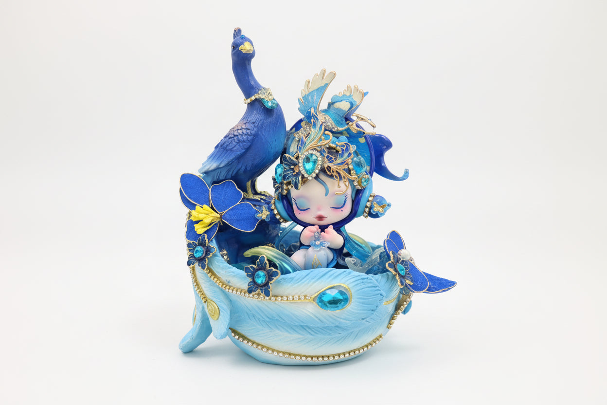 Blue peacock styled fancy authentic skull panda doll